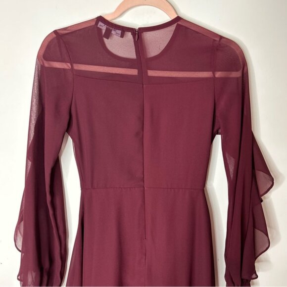 LULUS Quiet Grace Burgundy Long Sleeve Dress Burgundy Sheer Size XS - Picture 9 of 16